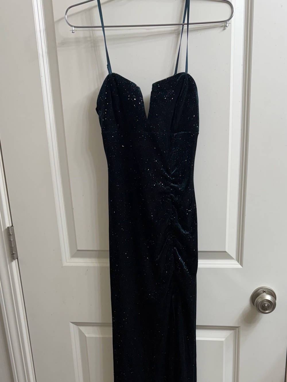 Elegant emerald green Glitter Spaghetti Strap Prom Dress